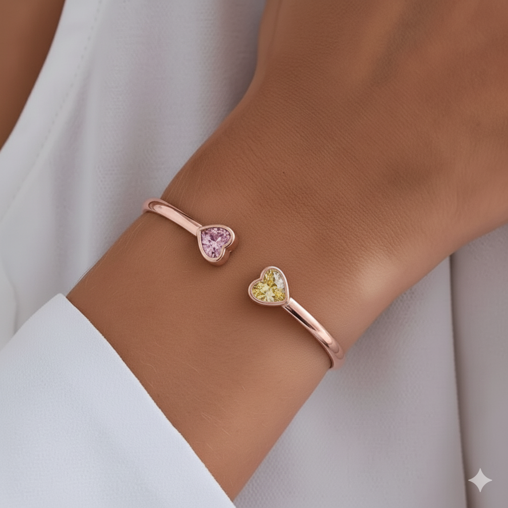 Grandmother&Granddaughter Double Heart Custom Birthstones Bracelet