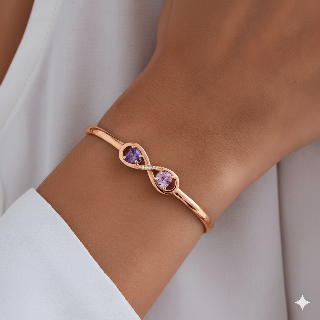 Mother&Daughter Double Heart Custom Birthstones Infinity  Bracelet