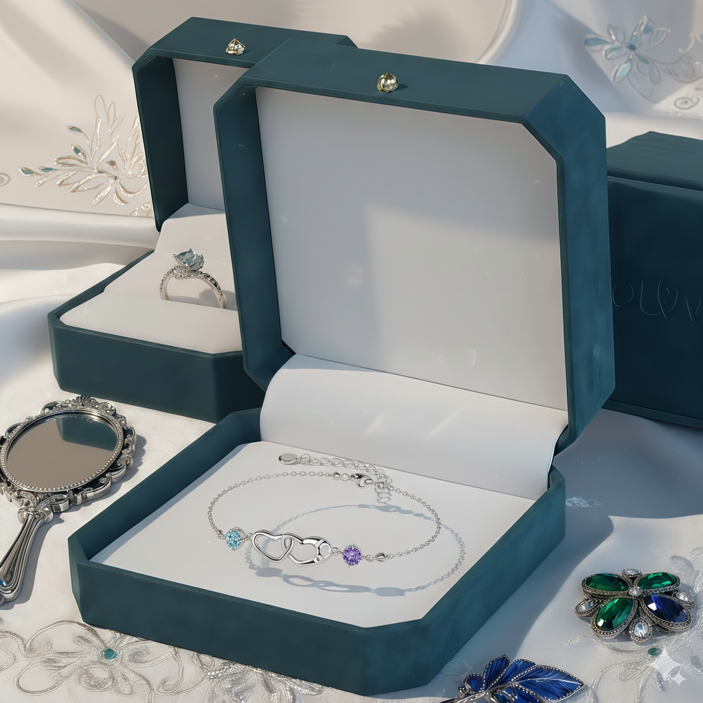 Mother And Daughter Birthstone Custom Double Heart Bracelet