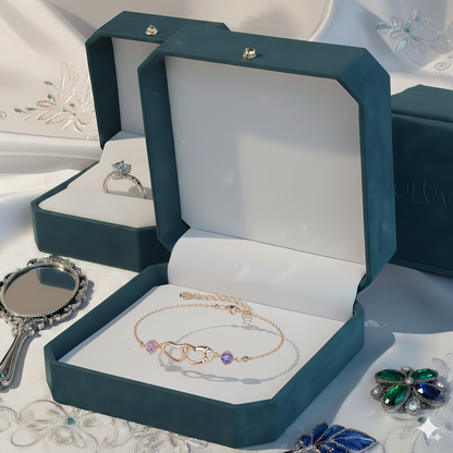 Mother And Daughter Birthstone Custom Double Heart Bracelet