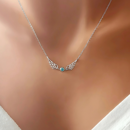 For Memorial -  I'm a Wife to a Husband Custom Birthstone Wing Necklace
