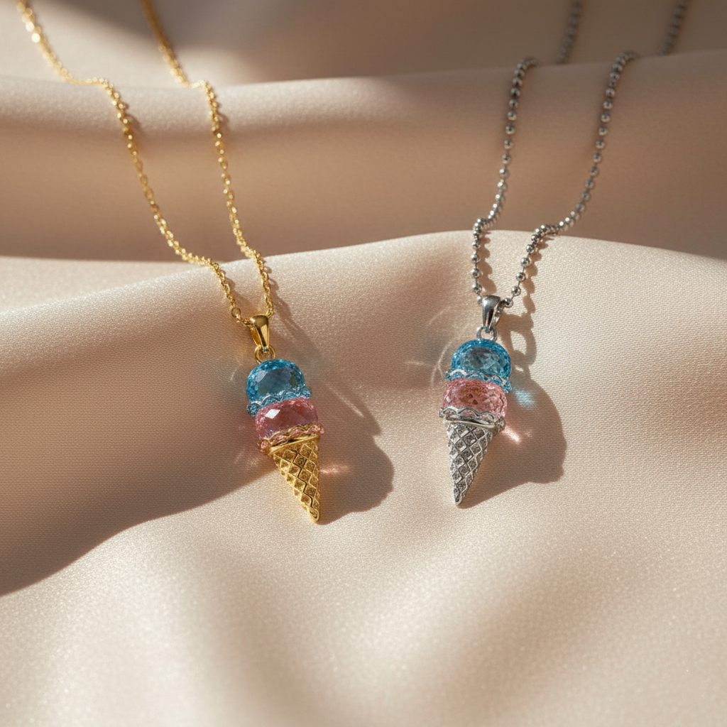 Mother's  Sweet Ice Cream Custom Birthstones Necklace