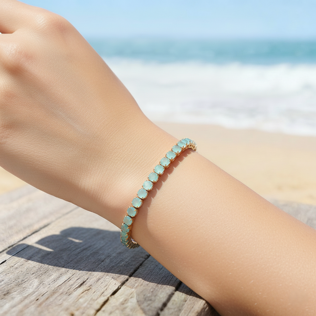 Thalassophile Teal Matte Crystal Tennis Bracelet