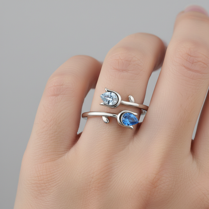 🌷Mother&Daughter Double Birthstones Tulip Ring