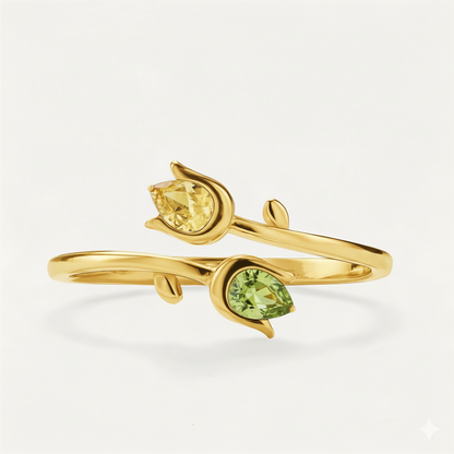 🌷Mother&Daughter Double Birthstones Tulip Ring
