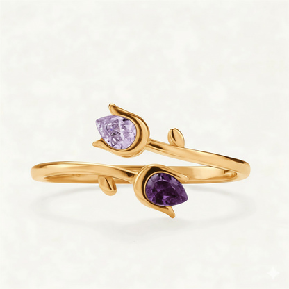 🌷Mother&Daughter Double Birthstones Tulip Ring