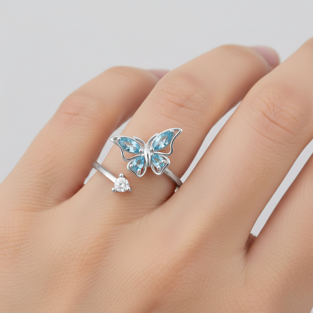 FOR MEMORIAL - THEY FLY WITH US CUSTOM BIRTHSTONE BUTTERFLY RING