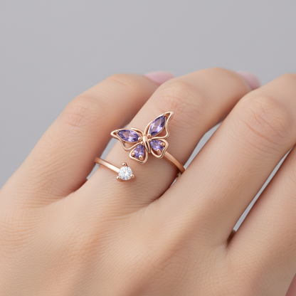 FOR MEMORIAL - THEY FLY WITH US CUSTOM BIRTHSTONE BUTTERFLY RING