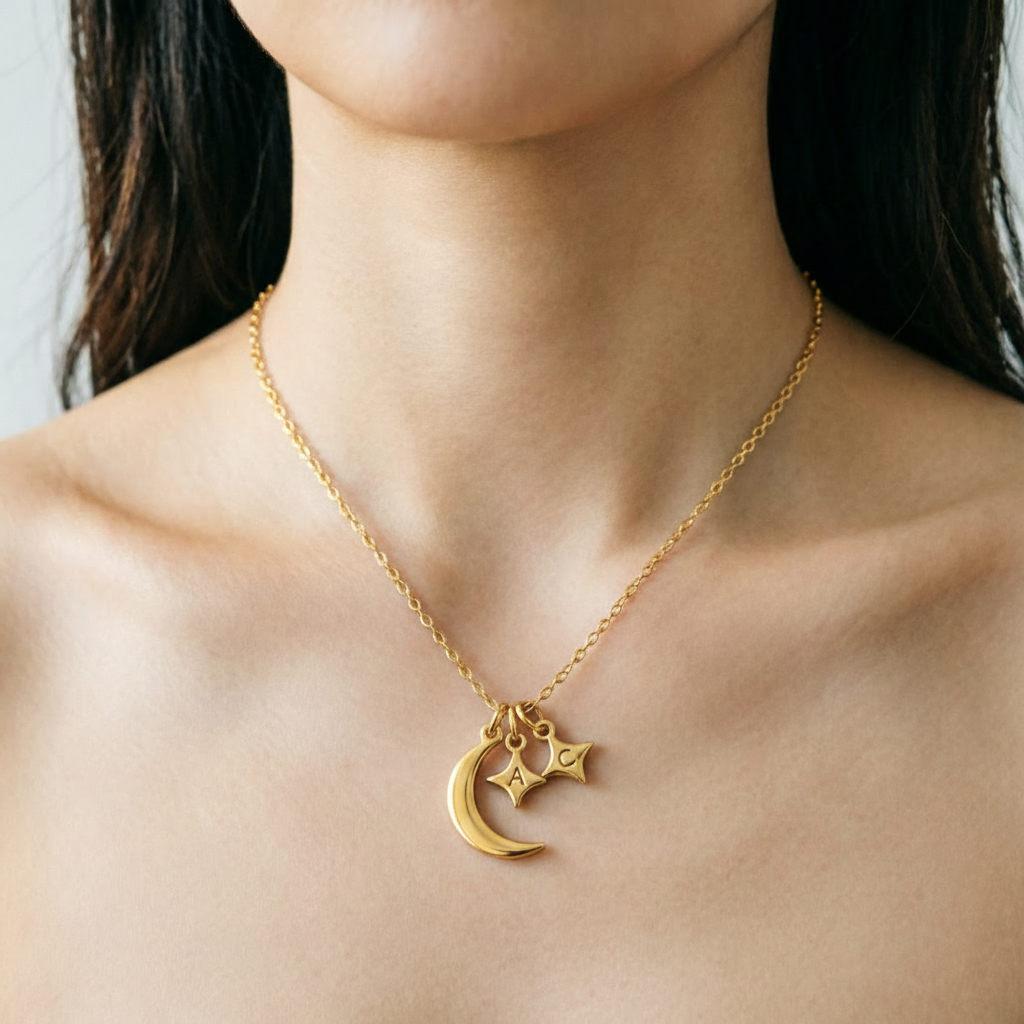 For Love- Custom Moon and Star Necklace