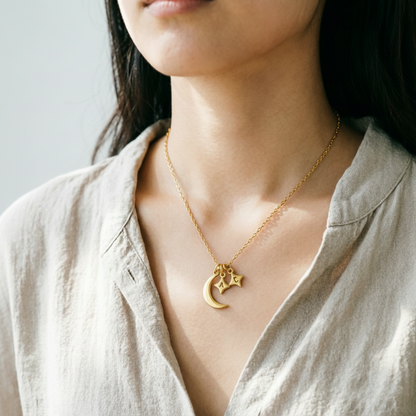 For Love- Custom Moon and Star Necklace