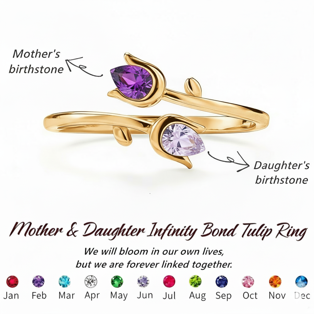 🌷Mother&Daughter Double Birthstones Tulip Ring