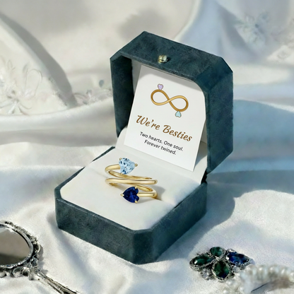 Forever Besties Twin Hearts Birthstone Wrap Ring