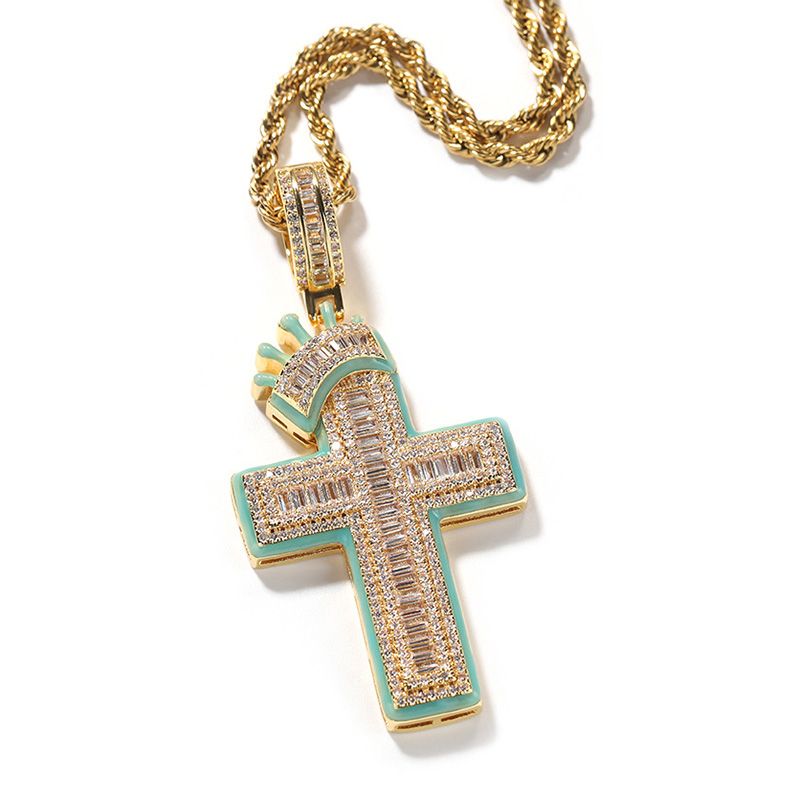 Glow in the Dark Baguette Crown Cross Pendant