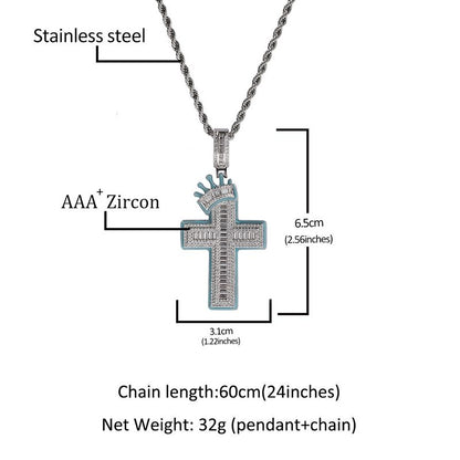 Glow in the Dark Baguette Crown Cross Pendant