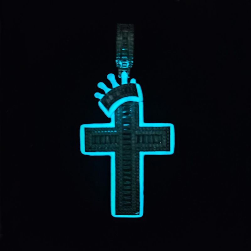 Glow in the Dark Baguette Crown Cross Pendant