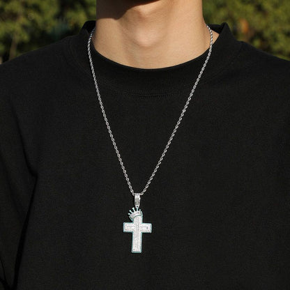 Glow in the Dark Baguette Crown Cross Pendant