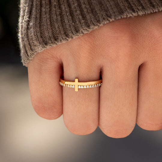 PRAY ON IT GOLDEN CROSS RING