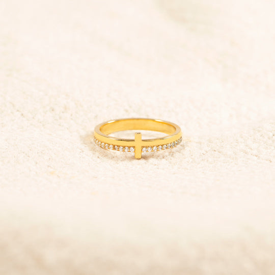 PRAY ON IT GOLDEN CROSS RING