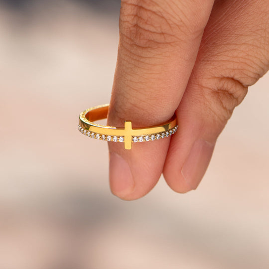 PRAY ON IT GOLDEN CROSS RING