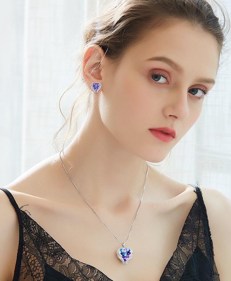 Blue Heart Angel Wing Memorial Necklace