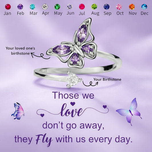 FOR MEMORIAL - THEY FLY WITH US CUSTOM BIRTHSTONE BUTTERFLY RING