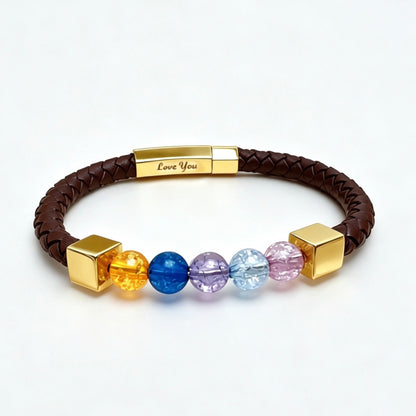 For Love- Personalized Birthstone Leather Bead Bracelet