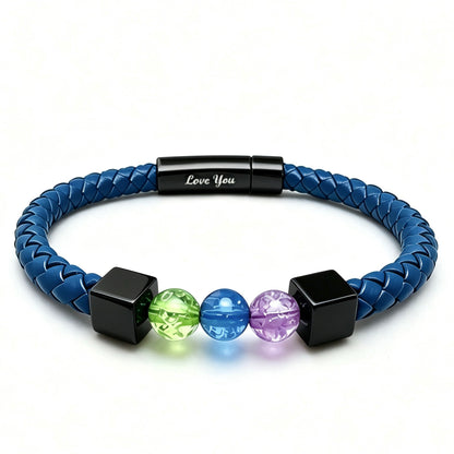 For Love- Personalized Birthstone Leather Bead Bracelet