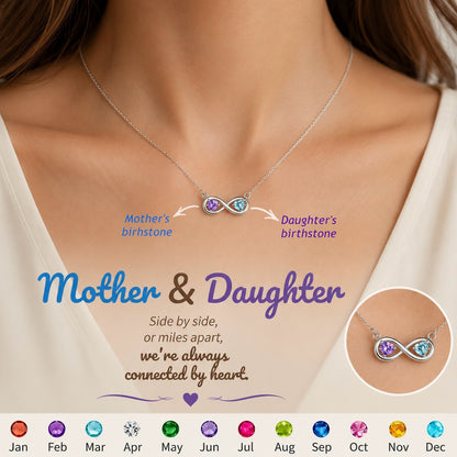 Mother&Daughter Connected By Heart Double Birthstones Infinity Necklace