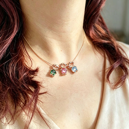 For Love- Personalized Heart Birthstone Doll Family Necklace