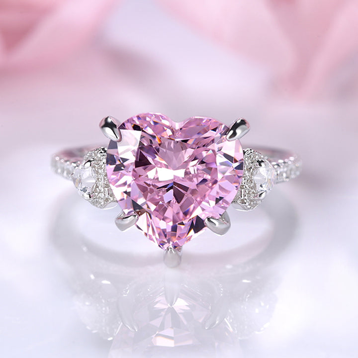 Royal Romantic Pink Stone Heart Cut Engagement Ring In Sterling Silver