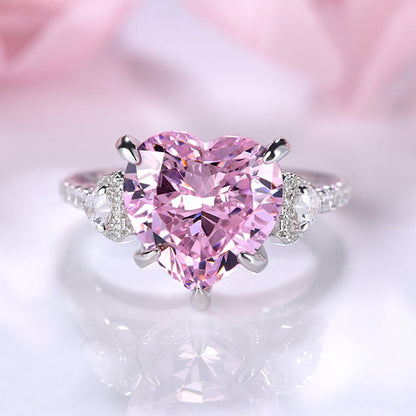 Royal Romantic Pink Stone Heart Cut Engagement Ring In Sterling Silver