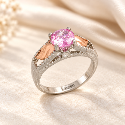 Personalized Hug From Heaven Memorial Angel Wings Ring