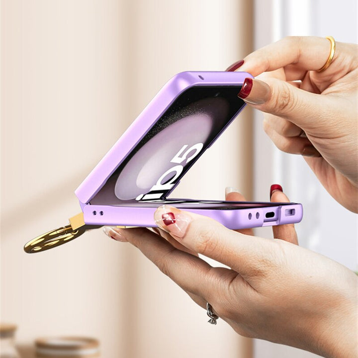 LEATHER CASE WITH Z FINGER RING & LENS GLASS FOR SAMSUNG GALAXY Z FLIP 3/4/5