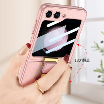 LEATHER CASE WITH Z FINGER RING & LENS GLASS FOR SAMSUNG GALAXY Z FLIP 3/4/5