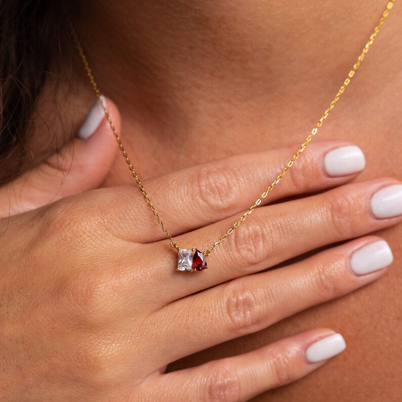 MOTHER AND DAUGHTER FOREVER LINKED TOGETHER CUSTOM BIRTHSTONES NECKLACE