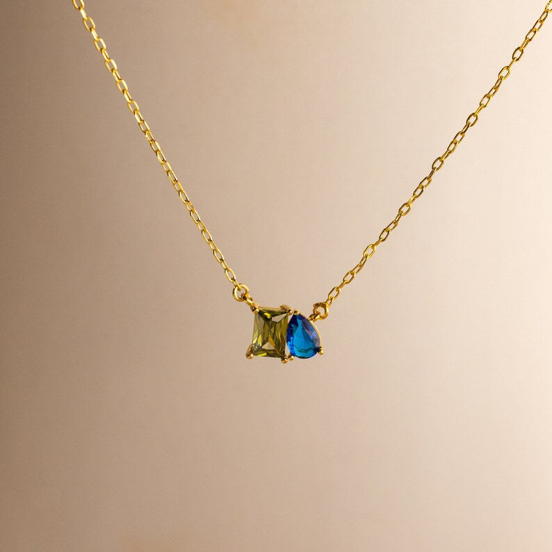 MOTHER AND DAUGHTER FOREVER LINKED TOGETHER CUSTOM BIRTHSTONES NECKLACE