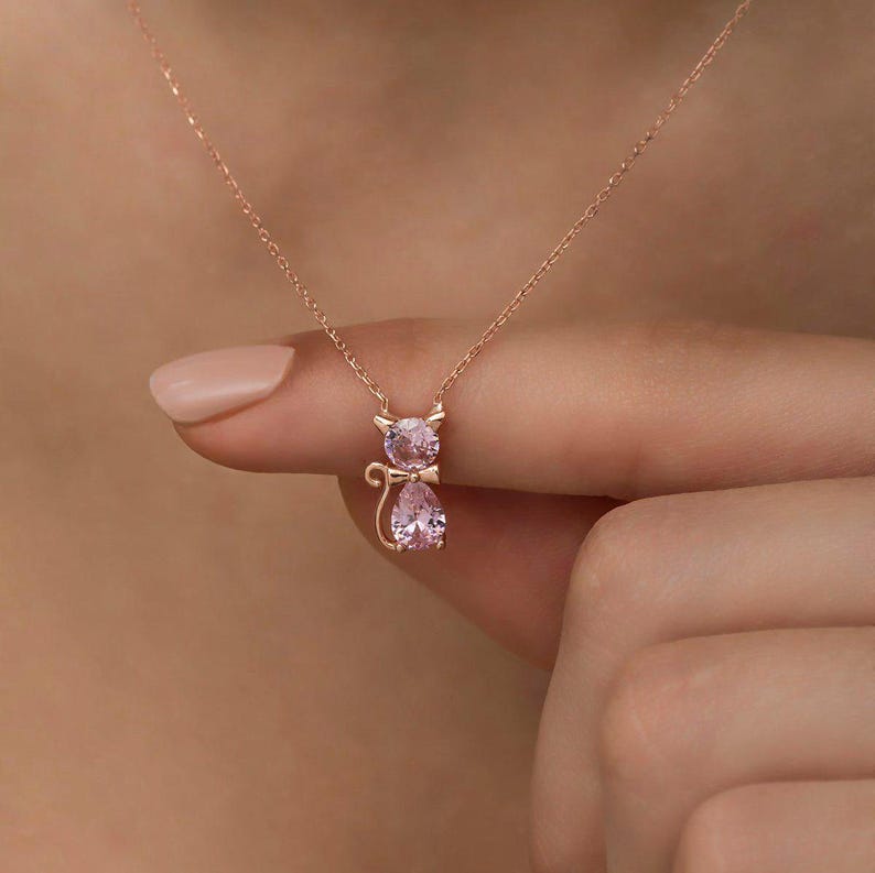 For cat lover-Birthstone Kitten Necklace