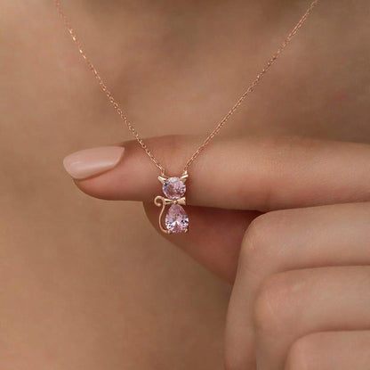 For cat lover-Birthstone Kitten Necklace