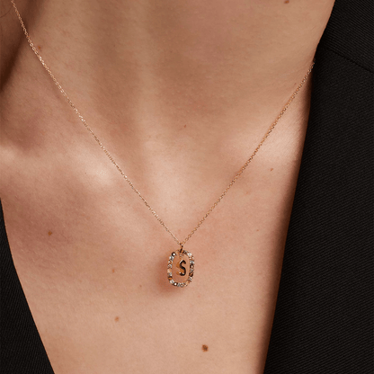 18K Real Gold, Initial Necklace, Letter Pendant