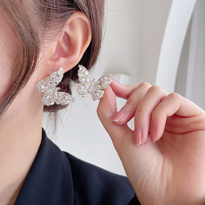- French Style Butterfly Earrings With Diamonds