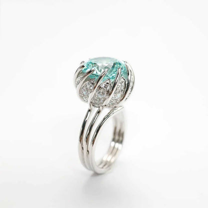 -Adjustable Silver Green Lotus Rings