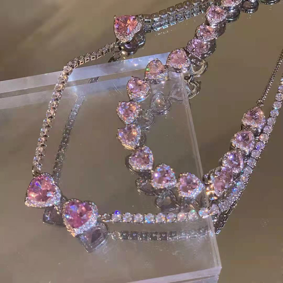 💗Pink Love Heart Zircon Necklace