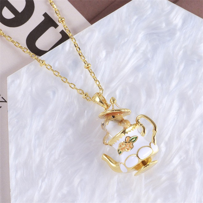 Chipmunk In Teapot - Elegant Funny Necklace & Earrings