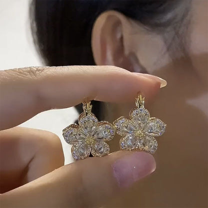 Front and Back Wearable Zircon Flower Earrings