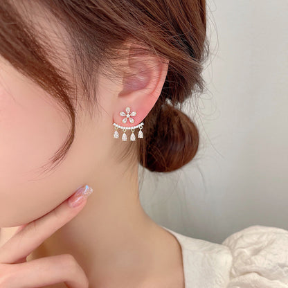 - Zircon Flower Tassel Earrings