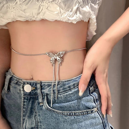 Silver Butterfly Long Chain for Women, Pull-out Personalized Necklace