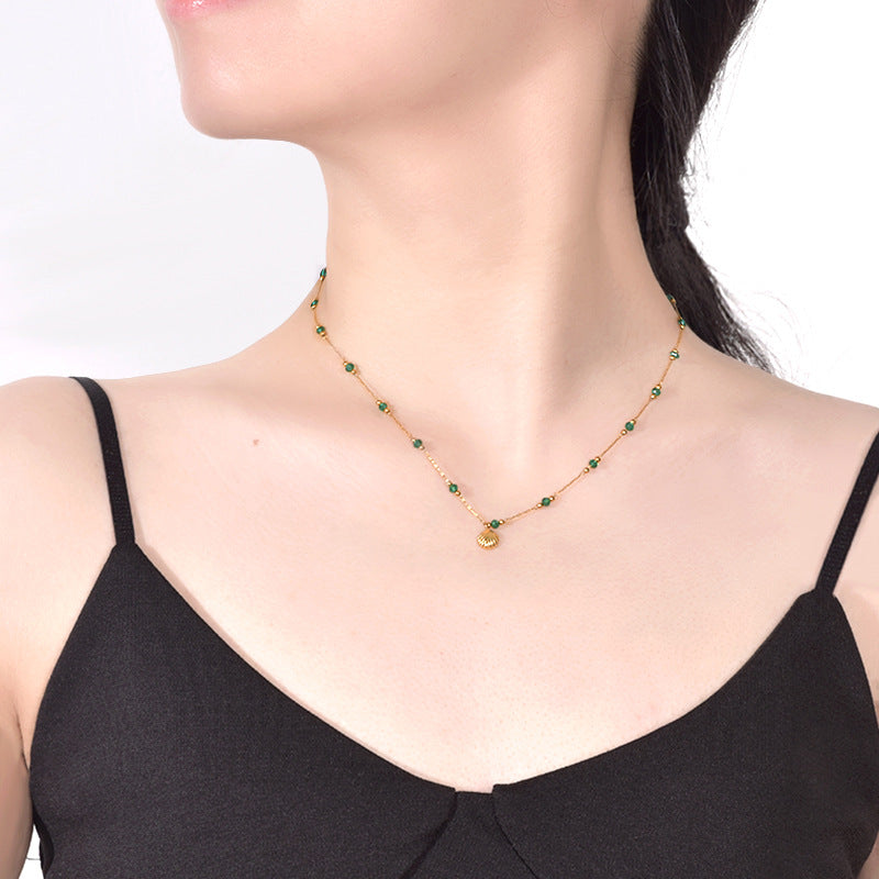 Small Shell Necklace with Green Beads