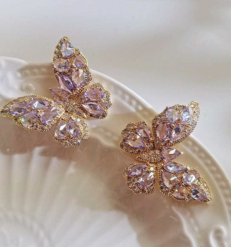 - French Style Butterfly Earrings With Diamonds