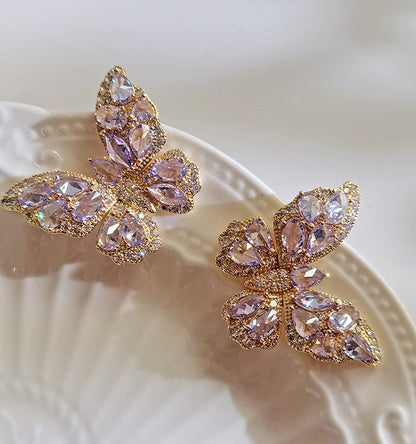 - French Style Butterfly Earrings With Diamonds