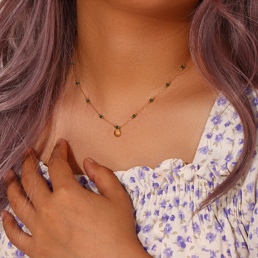 Small Shell Necklace with Green Beads